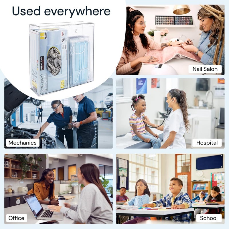 SimplyImagine Dual Hygiene Dispenser Station - Clear Acrylic - Glove Dispenser with Dust-Free Lid - Wall-Mount & Tabletop Glove Holder - Sanitation Station & Mask Container & Hairnet Holder - Image 5